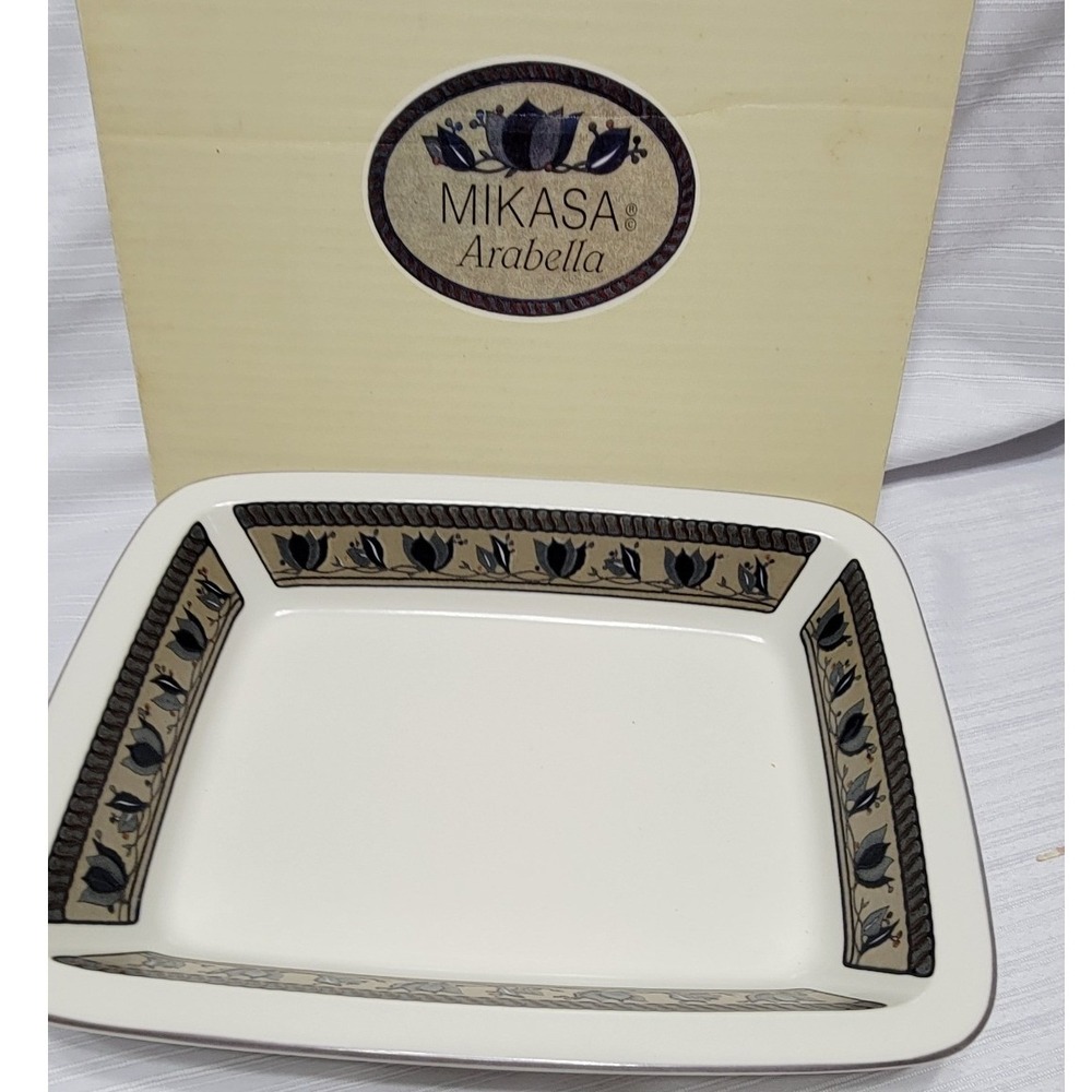 Stoneware Lasagna Baker Beautiful Mikasa  Rectangular  Floral Tulip blue green
